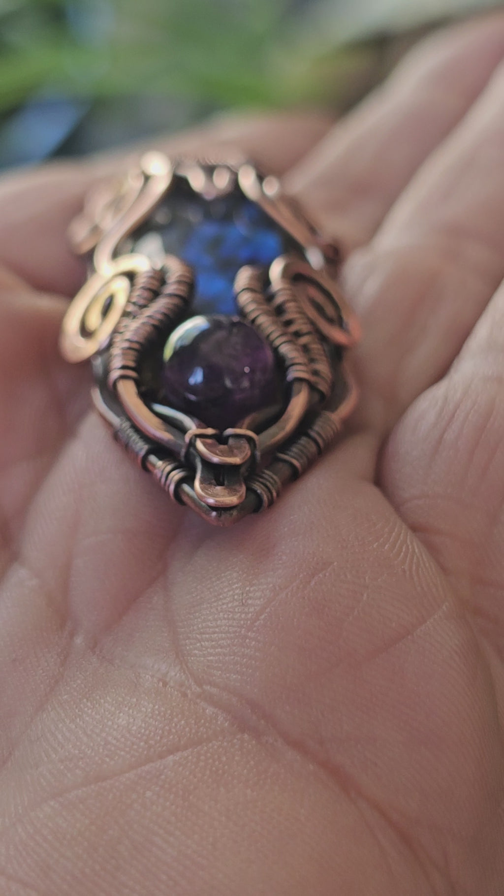 Labradorite & Amethyst copper pendant