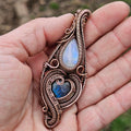 Orelis- RainbowMoonstone, Labradorite and copper pendant necklace