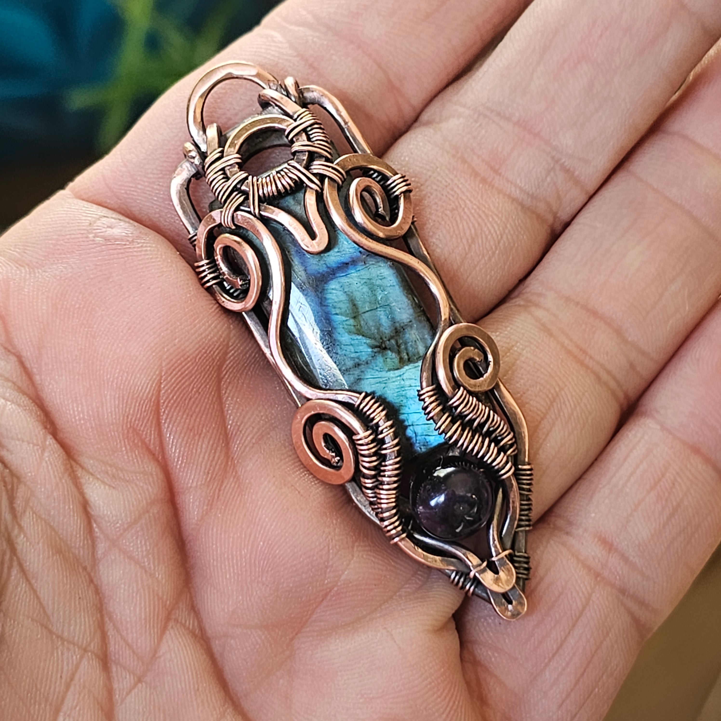 Labradorite & Amethyst copper pendant