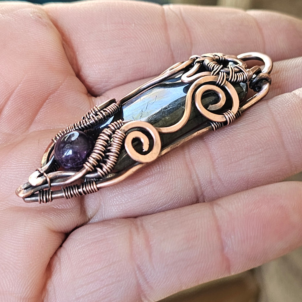 Labradorite & Amethyst copper pendant