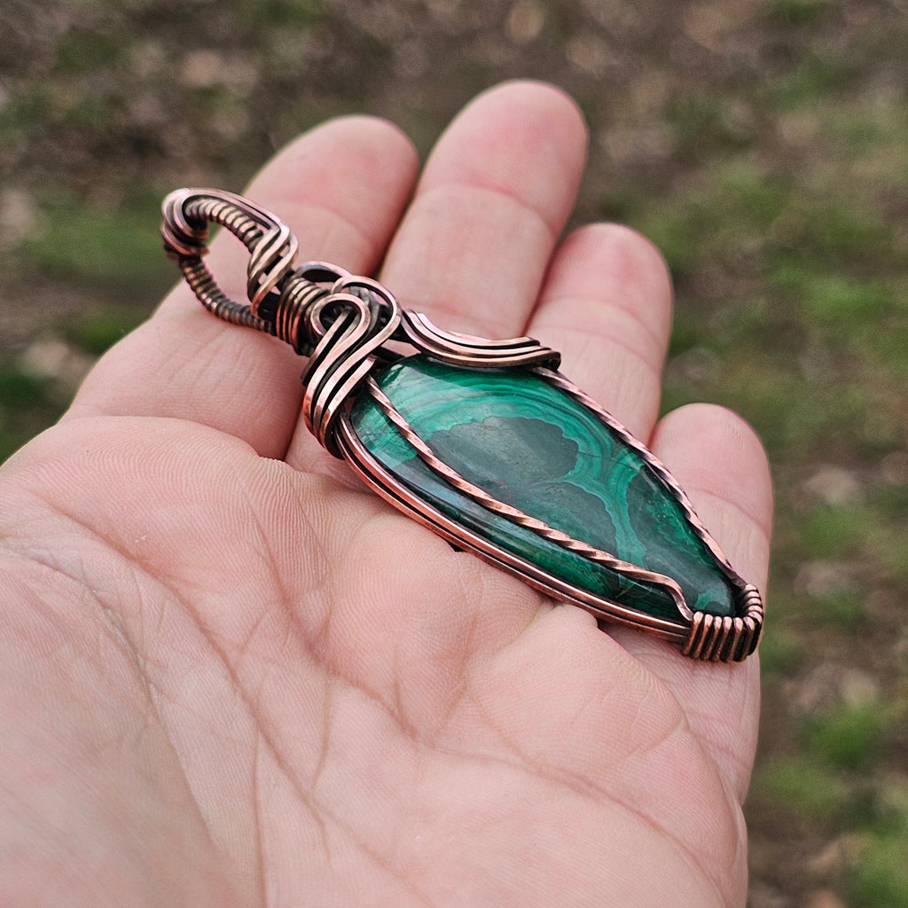 Green Guardian- Malachite and copper pendant necklace