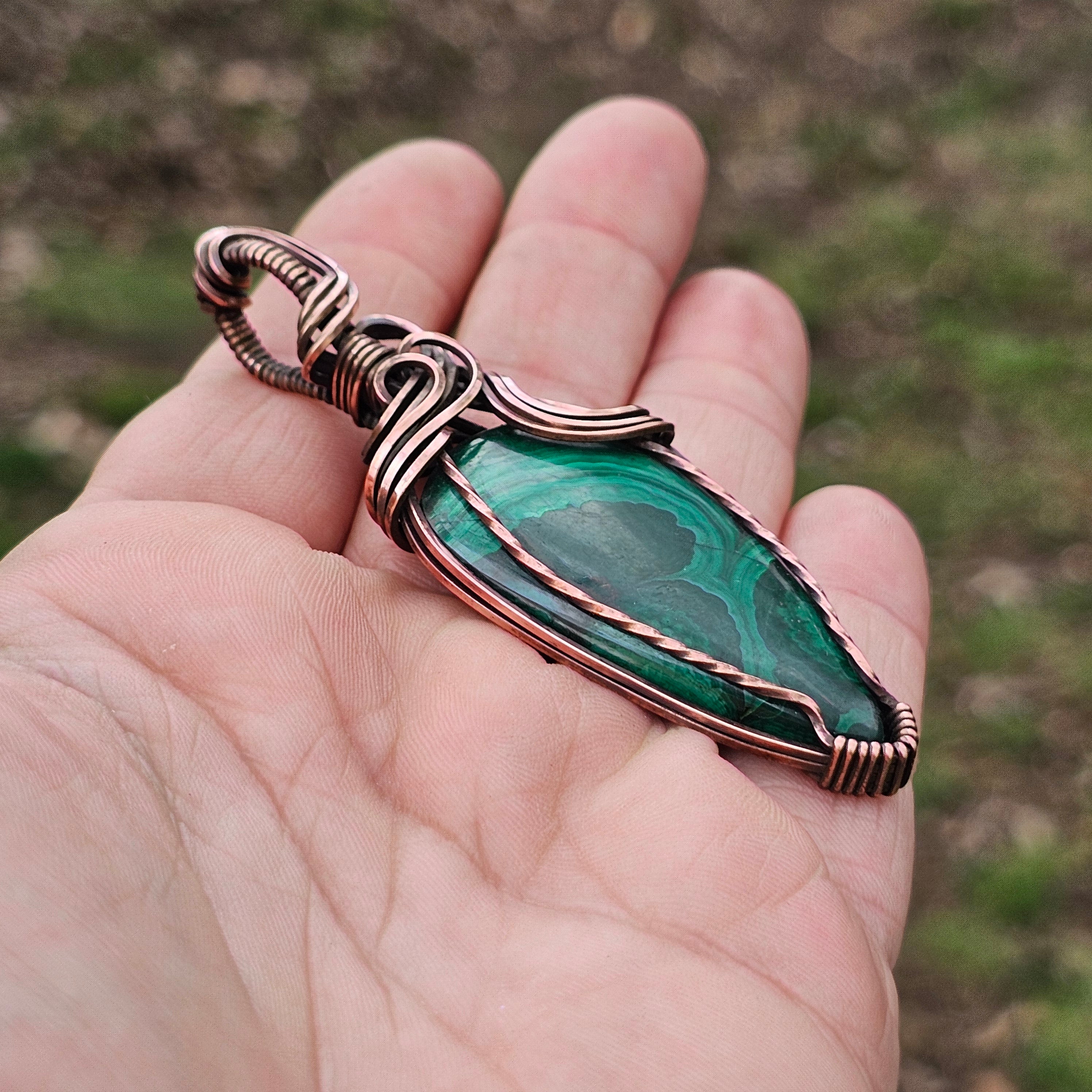 Green Guardian- Malachite and copper pendant necklace