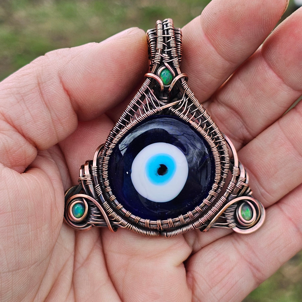 Lunavire- Turkish Eye Amulet with welo opals pendant necklace