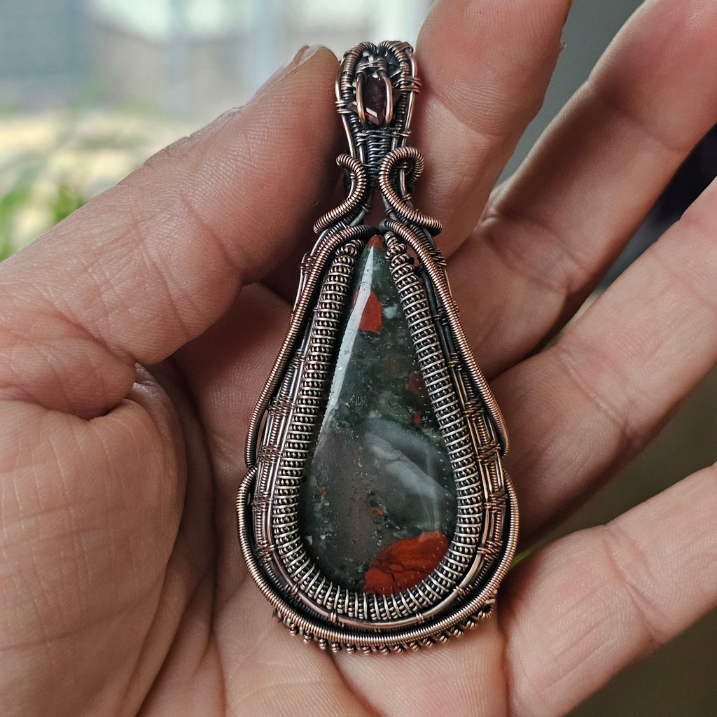Bloodstone copper pendant necklace