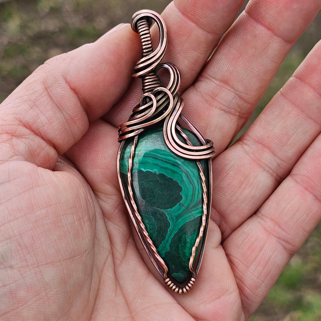 Green Guardian- Malachite and copper pendant necklace