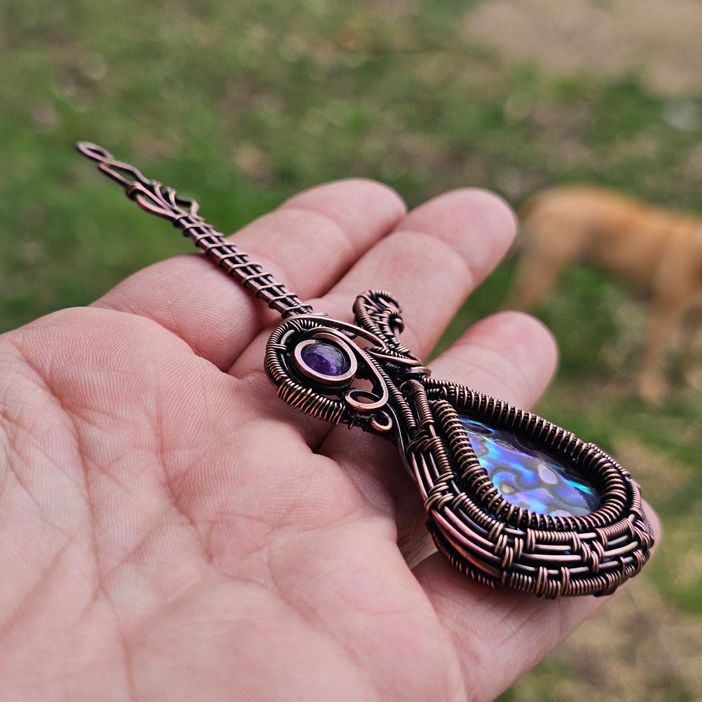 Abalone shell Amethyst guitar pendant necklace