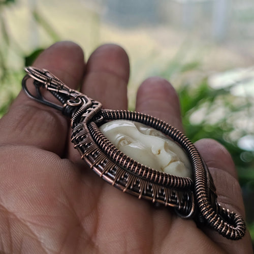 Arinna-sun goddess bone carving pendant necklace