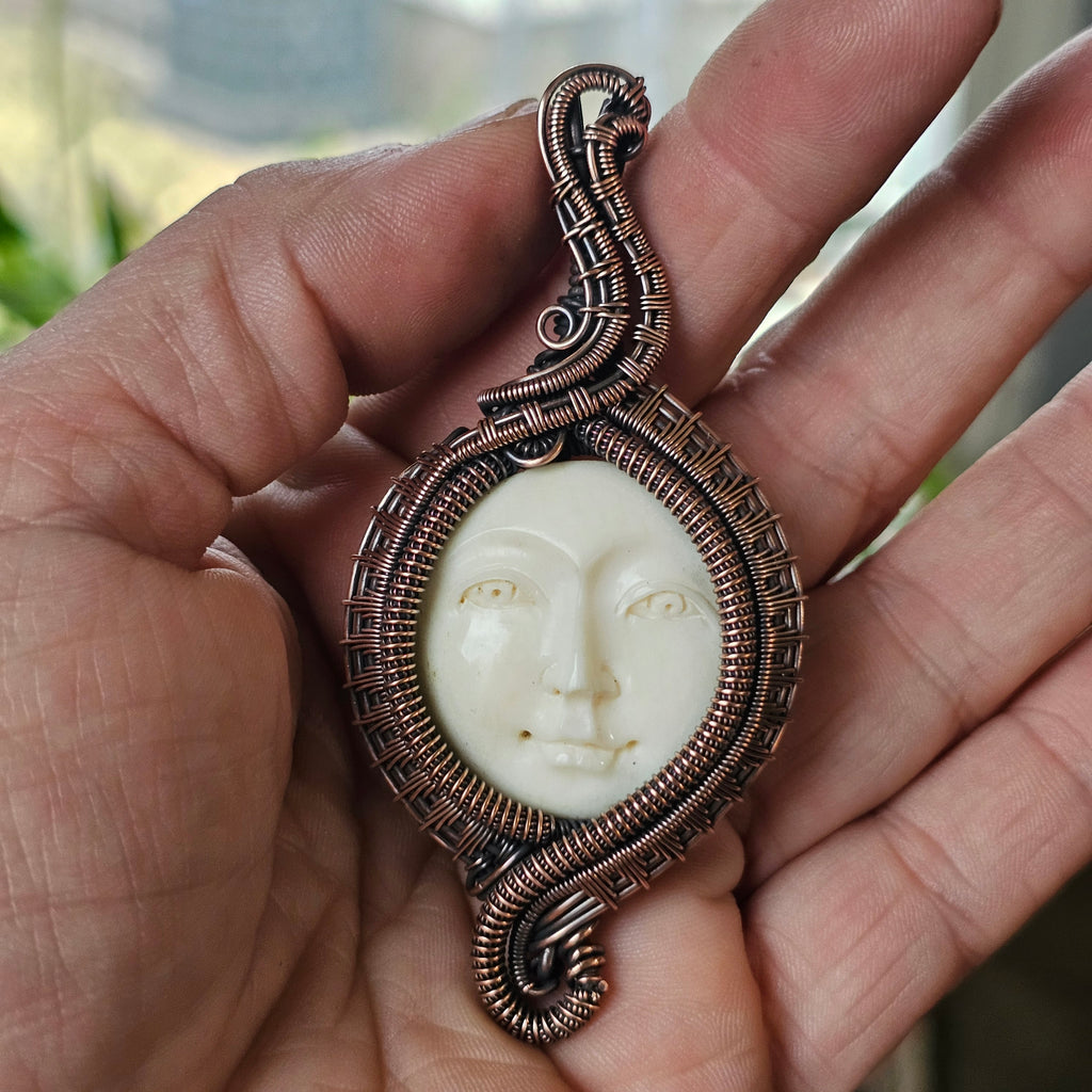 Arinna-sun goddess bone carving pendant necklace