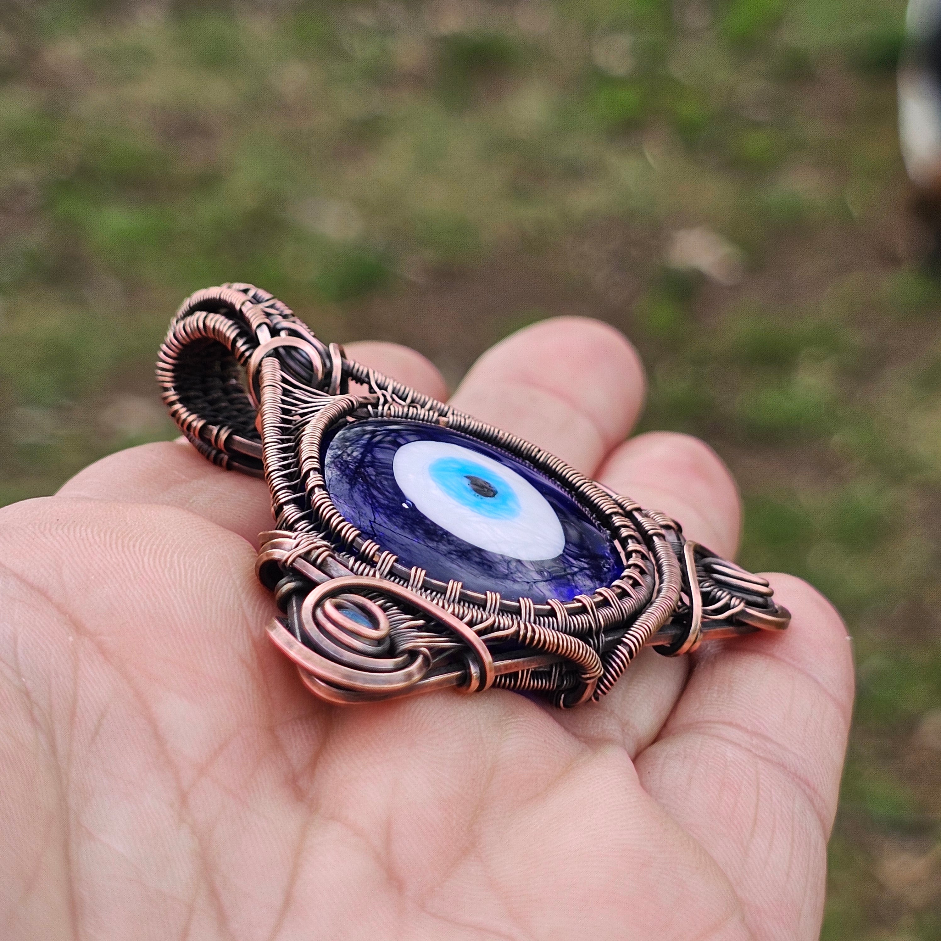 Lunavire- Turkish Eye Amulet with welo opals pendant necklace
