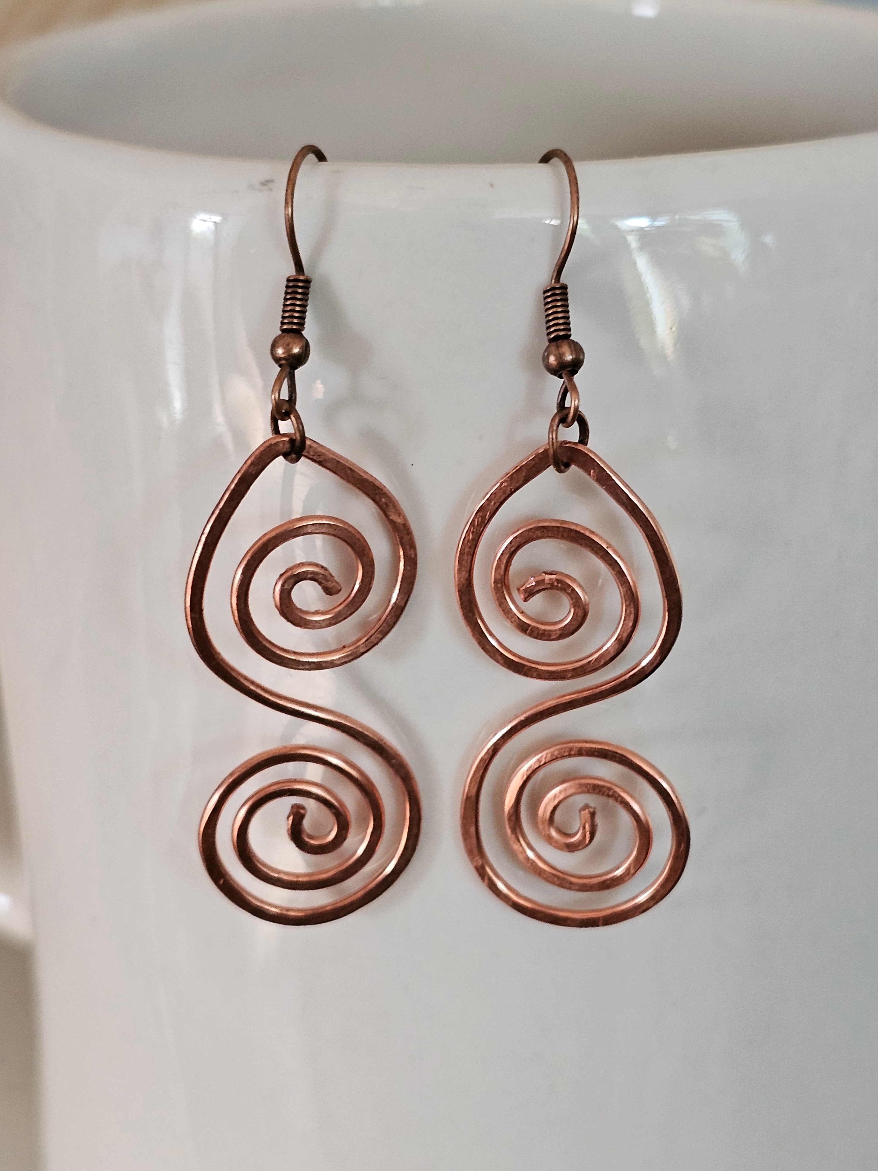 Double Spiral hammered copper earrings
